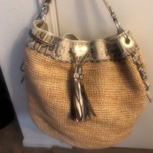 COACH Madison Straw Handbag w/ Python Print Leather Trim- Brand New!!